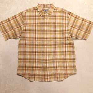 Outlooks Mens Vintage Short Sleeve Button Shirt Sz.M/Brown Plaid/Cotton/RN#98550